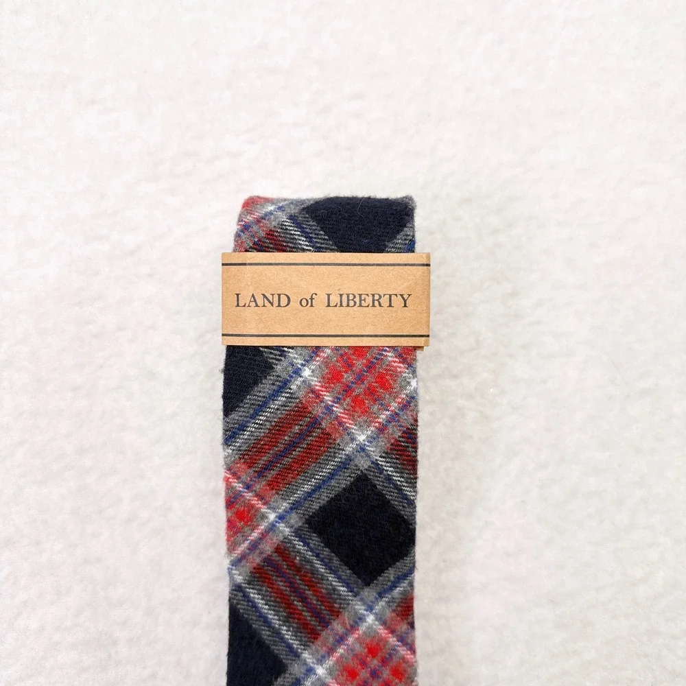 Land of Liberty Skinny Tie Necktie Red Blue Plaid Flannel Fabric Cotton NEW